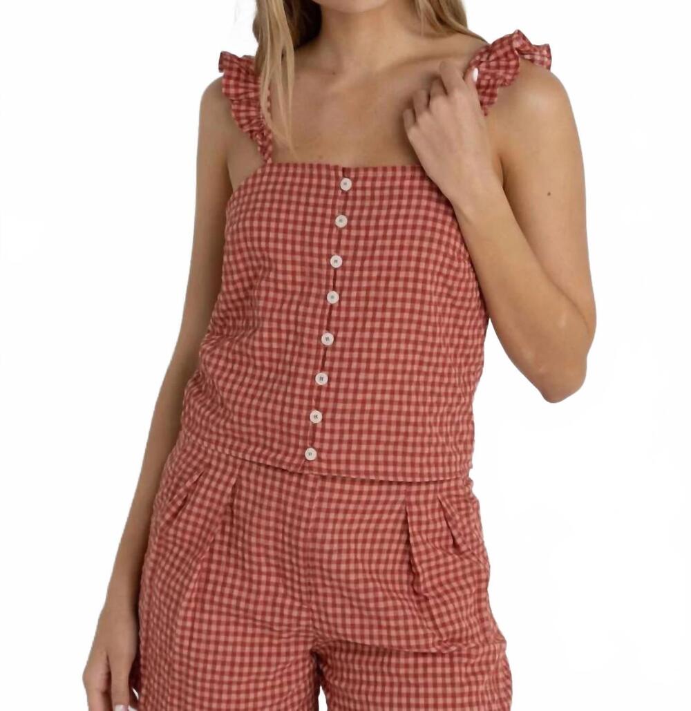 NEW RHYTHM. lola check cami top in red